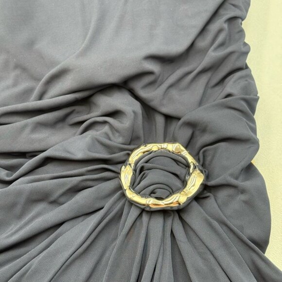 🆕 SIMKHAI 🧿 NWOT Emma Draped Jersey Bustier Midi Dress, Midnight Blue Sz US 8 - Picture 14 of 16